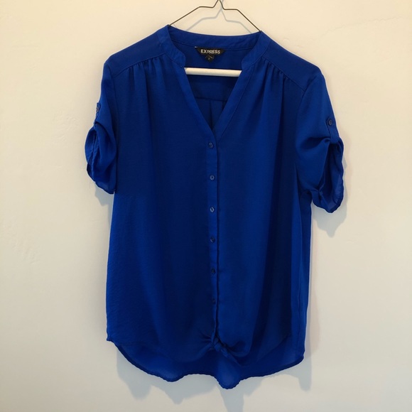Express Blue Button Up Short Sleeve Shirt Sz Small - Picture 1 of 6